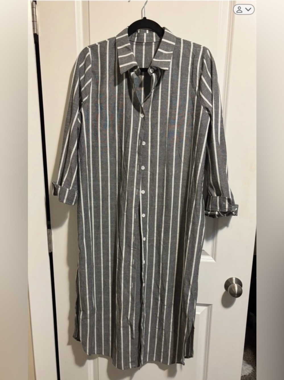 Striped Grey Button-Front Swim Coverup